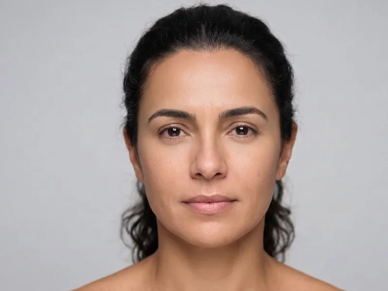 The same face, same expression, with the expression lines softened after treatment