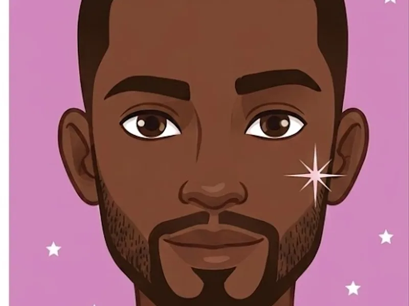 Illustration of the same face with a shaped, lined-up beard after the appointment