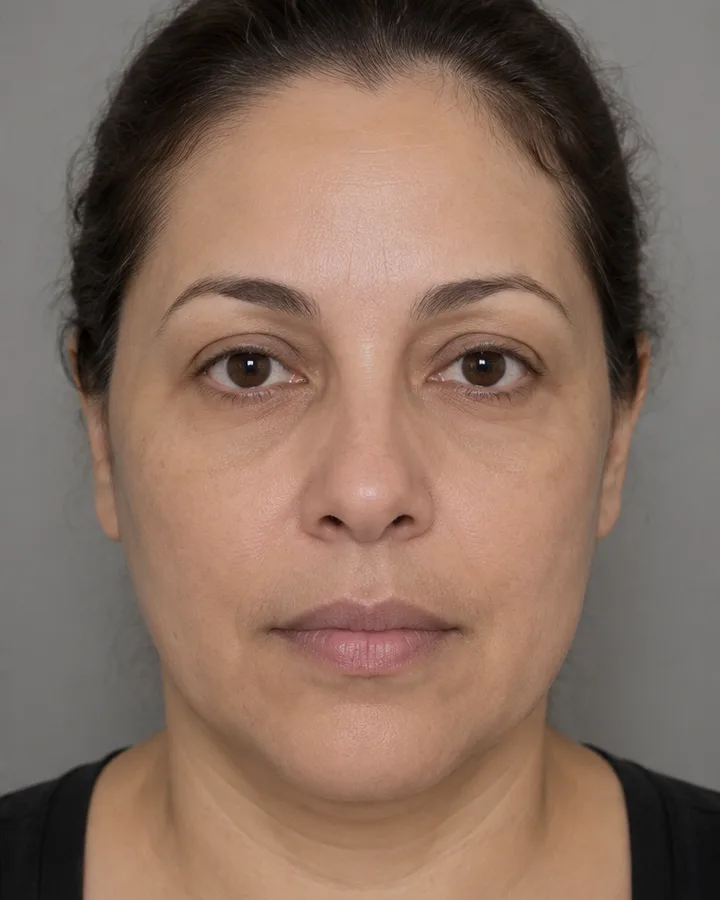 The same face with the patches almost faded and an even skin tone, after the treatment