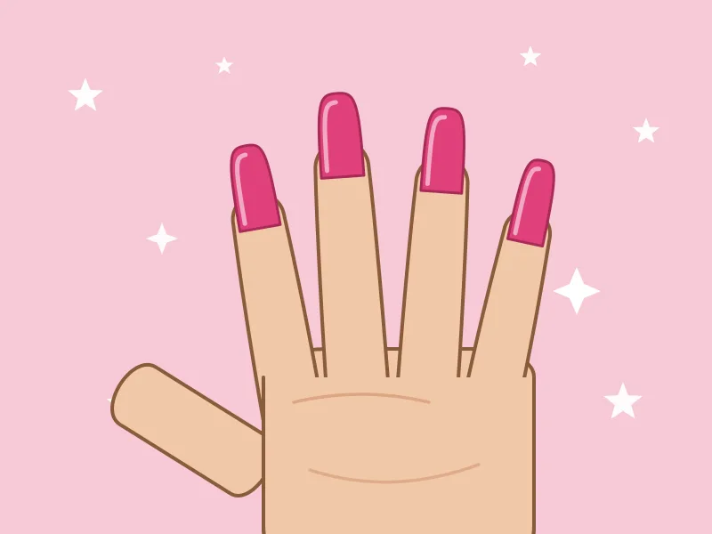 Illustration of the same nails extended and with nail art after the service