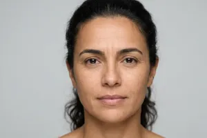 A face with pronounced expression lines, before treatment