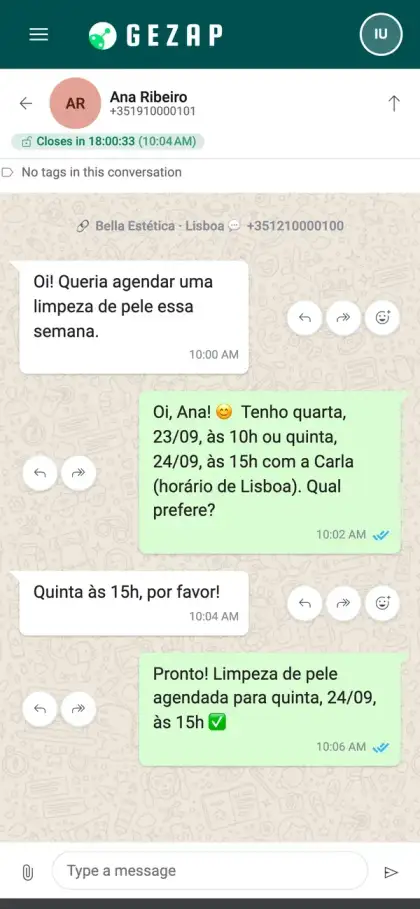 Phone showing the same conversation in another language, with the AI receptionist replying in each client's language